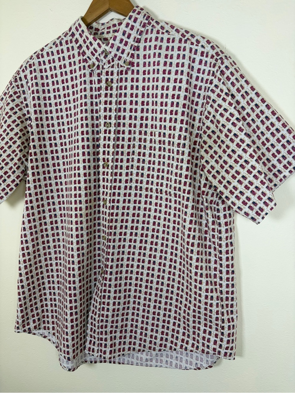David Taylor Men’s Large Short Sleeve Button Down Shirt Geometric Print Casual